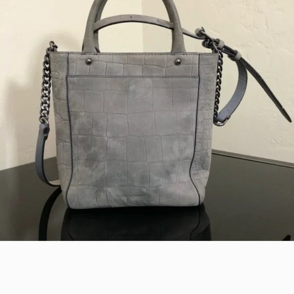 REBECCA MINKOFF 💕NWOT💕 Gray Croc-Embossed Leather Tote with Chain Strap - Picture 6 of 6
